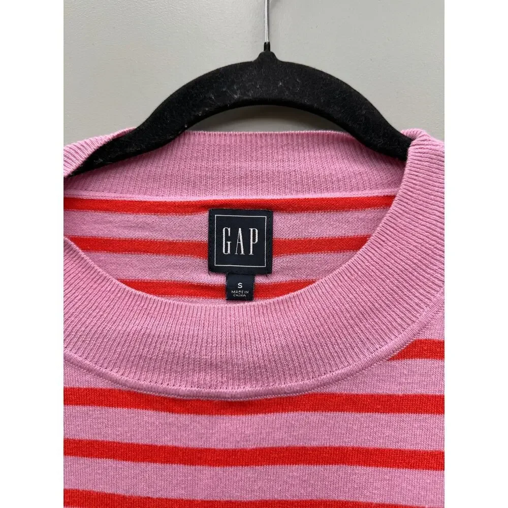 GAP Colorblock Striped Sweater Womens Small Pink Burgundy Crew Neck Knit